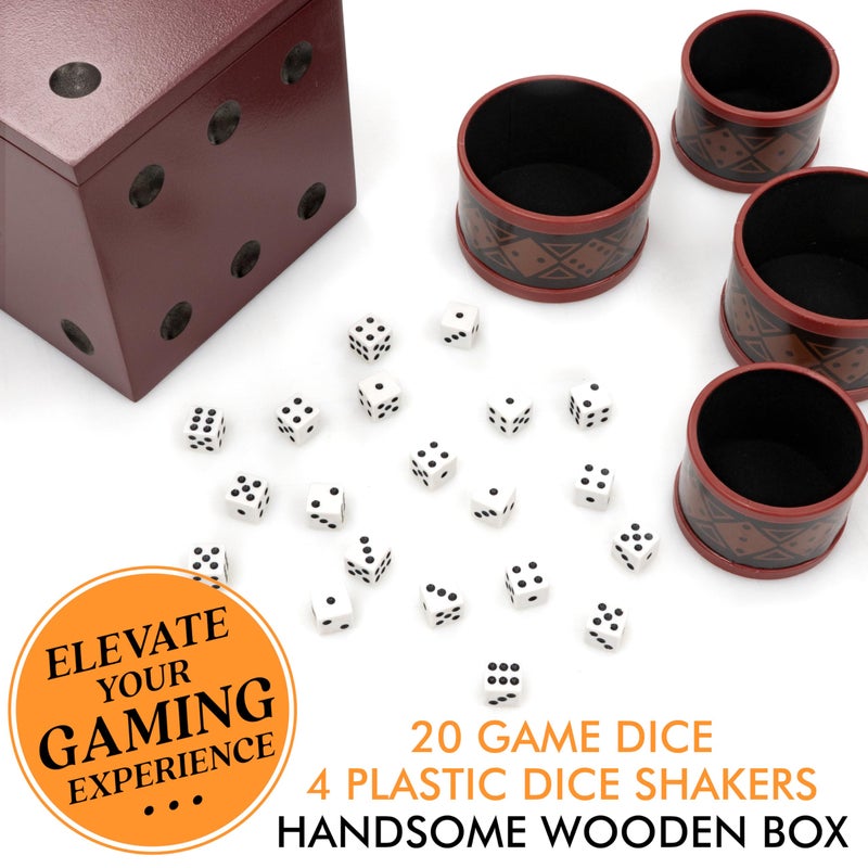 Front Porch Classics, Liar's Dice Game Set - The Classic Bluffing Game for 2 to 4 Players - Includes 4 Shaker Cups, 30 Dice, Dice Storage Bag and Wood Storage Case and easy Travel. - Image 5